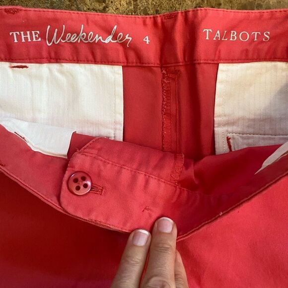 TALBOTS salmon pink flat front the weekender ankle CROP roll hem flat front PANT - Picture 3 of 7